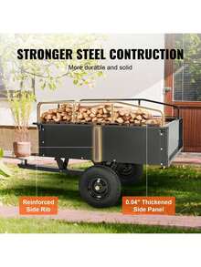 Heavy Duty ATV Trailer Steel Dump Cart, 750-Pound 15 Cubic Feet, Garden Utility Trailer With Removable Sides For Riding Lawn Mower Tractor - Black - View 3
