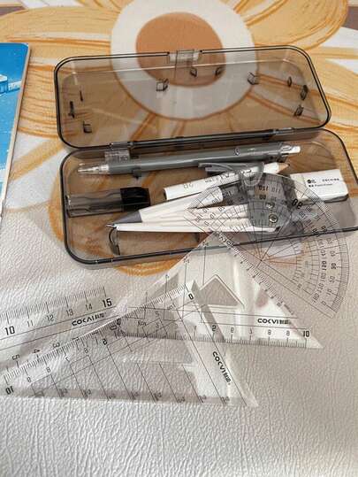 10pcs Geometry Ruler Set, Student Learning Supplies, Exam Use, Multifunctional Ruler, Protractor, Triangle, Straight Ruler, Pencil Holder For Drawing And Sketching