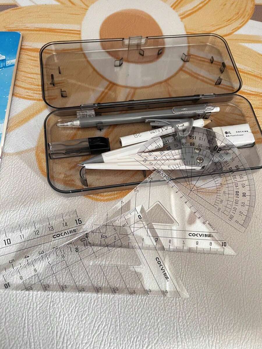 10件套几何尺套装，学生学习用品，考试用，多功能尺，量角器，三角尺，直尺，铅笔架，适用于绘画和素描