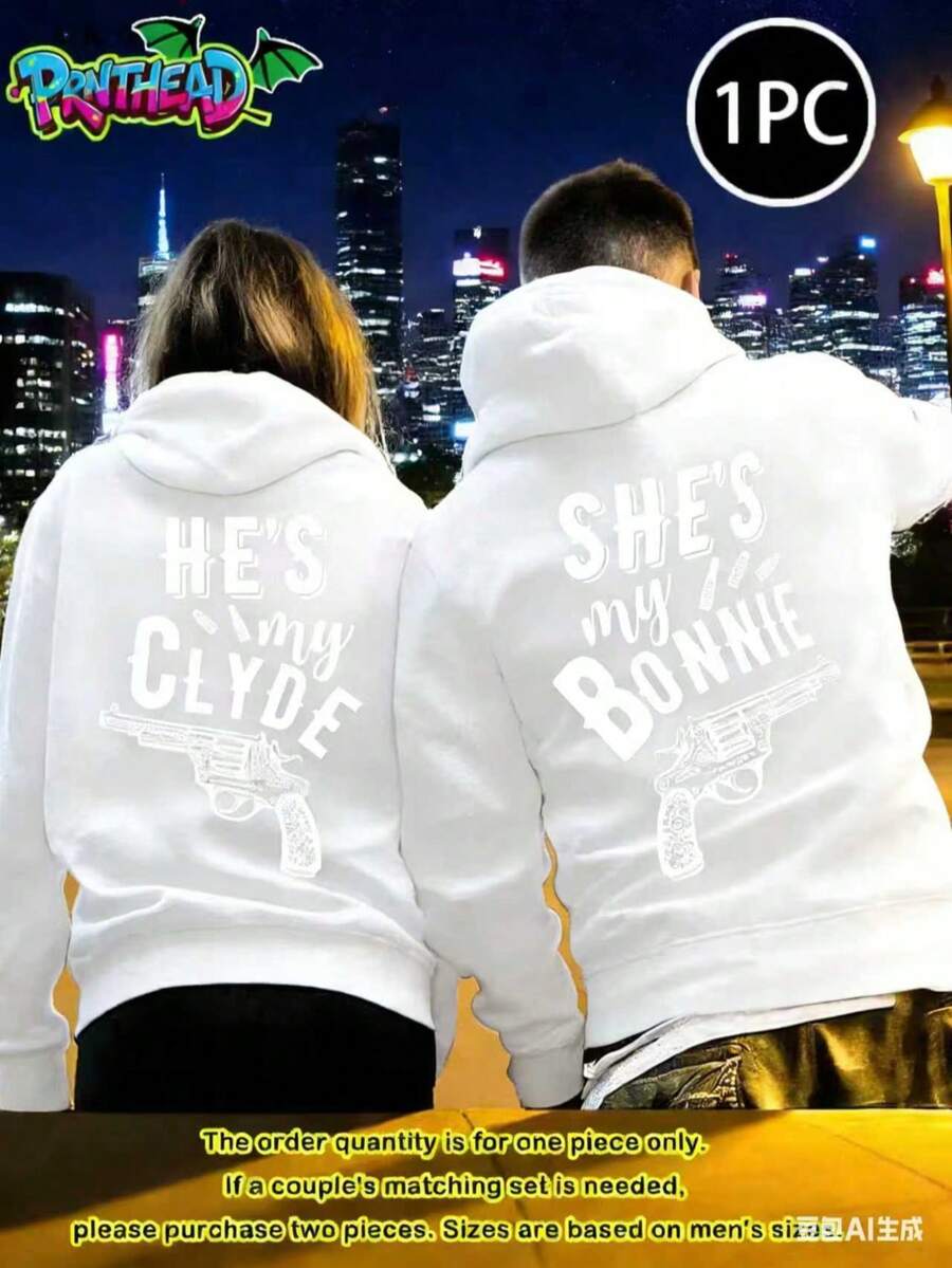 1 Piece Couple Hoodie Bonnie And Clyde Matching Hoodie Men's Hoodie, Hoodie With Pockets, Hoodie Set, Funny Hoodie, Loose Hoodie Long Sleeve Hoodie Loose Fit Plus Size S-3XL Unisex - Áo trắng nam - Xem 1