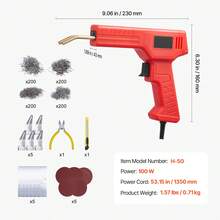 Soldador de plástico, Pistola de soldadura de plástico de 100W con grapas calientes de 800PCS, Pistola de soldadura de grapas calientes profesional, Kit de reparación de parachoques de plástico para coches con luz led para kayak, Juguetes, Reparación de grietas de plástico - Rojo - Ver 7