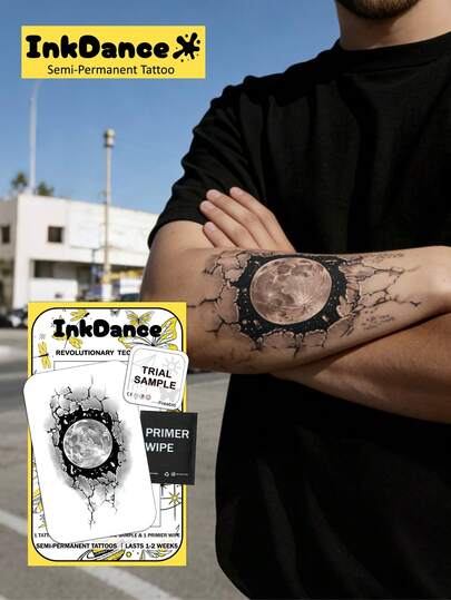 1 Kit "Lunar Crack" Technology Tattoos, Semi-Permanent Tattoos, Temporary Tattoos, Long Lasting, Fake Tattoos, Water-Resistant, Authentic Tattoo Look, Plant-Based D161