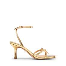 Women Stiletto Heeled Sandals With Bowknot Decor, Fashion Kitten Heels Square Open Toe Ankle Strap Heeled Sandals For Wedding Party Evening - Vàng - Xem 8