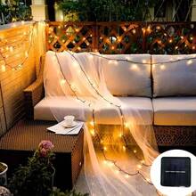 1 Pc 7.5M LED Outdoor Waterproof Solar Powered Fairy String Lights, Camping Lights, Outdoor Decoration Lights For House, Lawn, Trees, Street, Railing, Festivals, Indoor (Blue, Warm White) - Bare Light String Lights - View 3