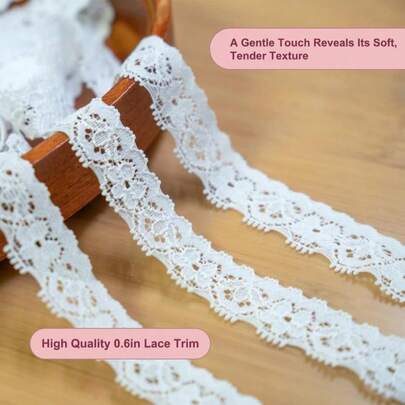 30 Yards White Lace Ribbon, 06 Inch Narrow Elastic Lace Trim, Elegant Trim For Crafting, Gift Wrapping, Dress Embellishment, Wedding Decor, Bow Making &Amp; Sewing Crafts