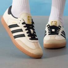 Adidas 三葉草 SAMBA OG 男女經典百搭低筒耐磨休閒鞋板鞋 - 米色/黑色 - 查看 3