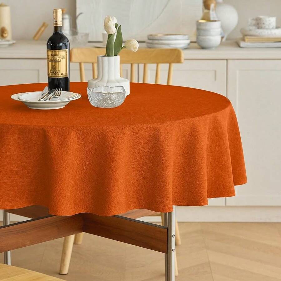 Faux Linen Fall Round Tablecloths 60 Inch, Waterproof Decorative Washable Texture Rustic Circle Table Cloth Cover For Dining Kitchen Party Farmhouse Outdoor(60 Inch,Round (2-4 Seats),Rust),Rust60inchRound - Rust60inchRound - View 1