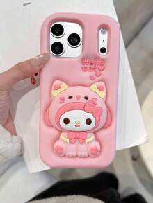 Sanrio Cute Cat Pajamas, Melody Silicone Phone Case Compatible With IPhone 17 Pro Max, 17, New 16 Pro, Cartoon 15, Creative 14/13, Women's 16 Pro Max Soft Silicone Protective Cover - Pink - View 4