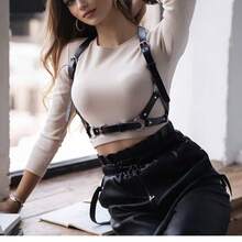 1pc Women's Adjustable Fashionable Black Leather Bralette - Elevates Your Casual And Party Outfits - Black - View 4