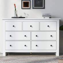 Modern And Minimalist Large Capacity Dining Room Cabinet, Entryway 7 Drawers, Suitable For Kitchen, Dining Room, Living Room, Khaki, White. - White - View 4