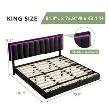 Floating Bed Frame With LED Light, Upholstered Platform Bed With PU Leather, Noise-Free, Easy Assembly, Full/ Queen/ King, Black/ White ( USB LED Strip) - 黑色 - 查看 8