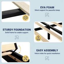 Allewie Full/Queen/King Bed Frame, Upholstered Platform Bed, Adjustable Vertical Channel Tufted Headboard, Corduroy Fabric, Modern Low Profile, Wooden Slats, No Box Spring Needed, Easy Assembly, Black - 黑色 - 查看 6