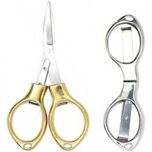 2 Pack Folding Scissors  Portable Small Mini TSA Stainless Steel Telescopic Cutter Gloden And Silver Silver - Silver - View 1