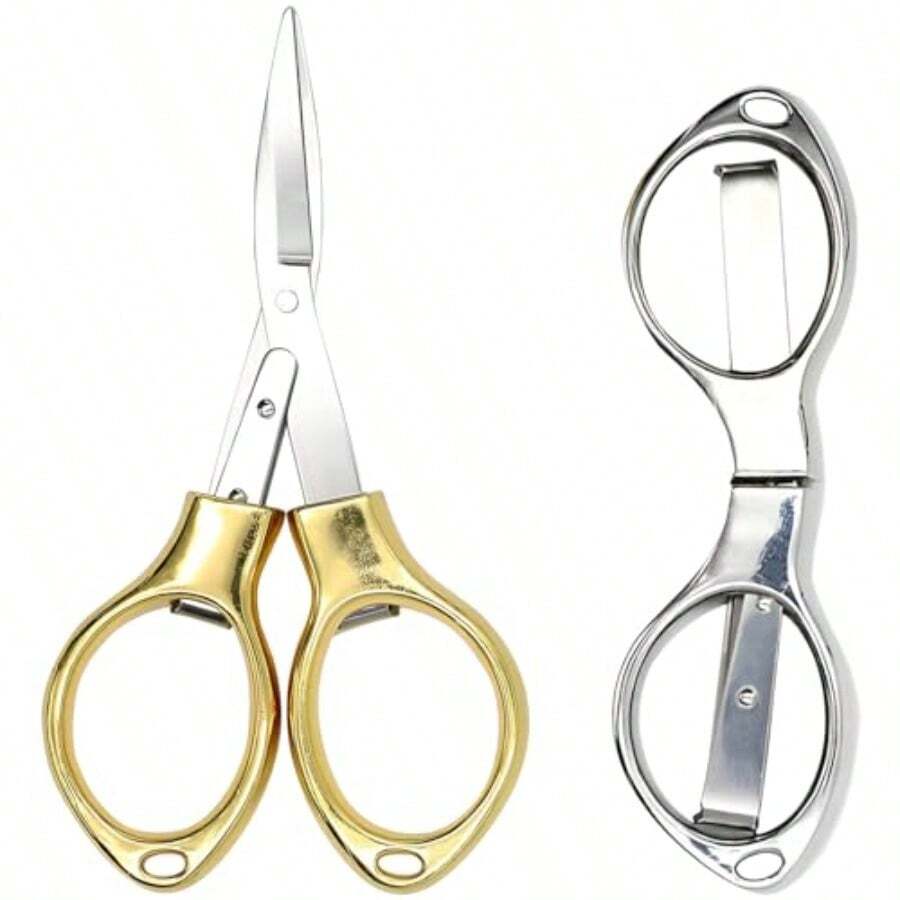 2 Pack Folding Scissors  Portable Small Mini TSA Stainless Steel Telescopic Cutter Gloden And Silver Silver - Silver - View 1