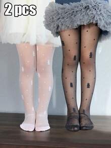 2 Pcs Baby Girls'' Jacquard Rabbit Pattern Summer Thin High-Elasticity Sheer Tights, Suitable For Wearing Outerwear - Multicolor - View 9