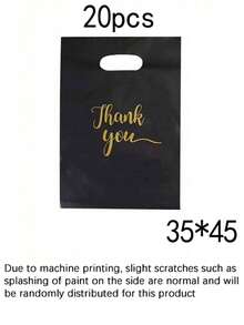 20个/包 “谢谢” 印花扁平手提塑料手提袋，简约优雅，适用于服装、化妆品、珠宝、购物、礼品包装、收纳等，多用途可重复使用，有黑色、粉色、双色可选。