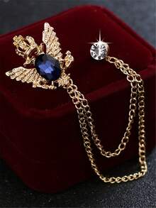 1pc Elegant Men's Brooch With Chain - Multipurpose Lapel Pin And Collar Clip For Suits, Ties, Hats And Scarves - Red/Blue/Black - Multicolor - View 8