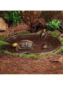 大型爬行动物浴盆，配有龟类和两栖动物配件，适用于龟、鬃狮蜥、狮身蜥、蜥蜴、青蛙、蛇和宫蝎（多种款式可选）。设计：河流造型爬行动物浴盆，边缘光滑圆润，浅水设计，不会伤害龟类。适用于爬行动物、陆龟、俄罗斯沙漠龟。 - 彩色 - 查看 1