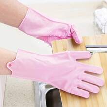 Dishwashing Gloves Kitchen Scrubbing Silicone Cleaning Gloves Heat Insulation Wear-Resistant Kitchen Household Cleaning Gloves - A Pair Of Blue - View 1