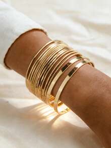 RINTOLER 14pcs Geometric Smooth Iron Bangle Set, Elegant Vintage Multi-Layer Closed Bangle Bracelet For Women, Diameter 6.8CM - ZJ10287-14 Bracelets - View 7