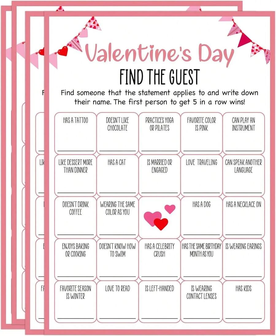 Valentines Find The Guest Bingo Game - 25 Pcs Galentines Day Party Favors Ice Breaker Game - Find Someone Who Bingo Cards For Women Besties Friends -A02 - Trò chơi tư duy nhanh - Xem 1