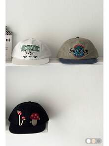 1 件软冠平檐帽，字母刺绣，复古百搭棒球帽，小脸遮阳帽，街头滑板帽，撞色嘻哈帽