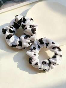1pc Black & White Cow Print Hair Scrunchie, Suitable For Everyday Wear Head Accessories