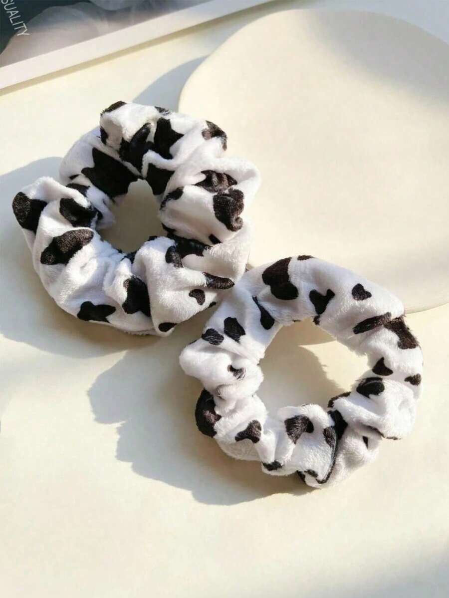 1pc Black & White Cow Print Hair Scrunchie, Suitable For Everyday Wear Head Accessories