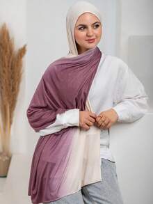 1件装高级渐变色针织头巾,高品质奢华女士穆斯林围巾披肩,渐变印花,长款头巾式弹力柔软头巾,适合日常生活、外出和聚会。 - 彩色 - 查看 8