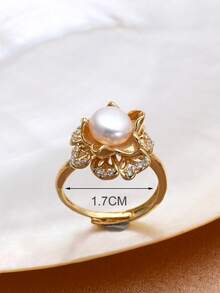 1 chiếc nhẫn hở hình hoa mạ vàng 18K đính ngọc trai tự nhiên và đá Cubic Zirconia dành cho nữ - Hình hoa 1 - Xem 4