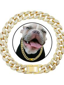 1件可调节宠物猫狗项圈项链，适合小型/中型/大型宠物，宠物配饰金色狗项圈猫幼犬链带水钻 - 金色 - 查看 4