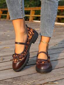 Nouvelles chaussures vintage à boucle Léopard Mary Jane, bout rond, semelle épaisse, tige basse, chaussures pour étudiantes et femmes, printemps/automne - Multicolore - Voir 2