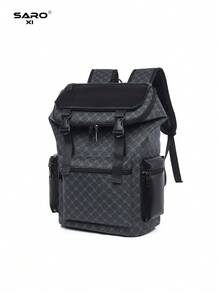 1pc Men Fashion Backpack, Casual Daypack With Printing, Large Capacity Travel Laptop Rucksack, Hiking Backpack With Zipper, PVC Black Bag, Gift For Men, Men's Accessories Laptop Bag For Men Office Bag - Black - View 7