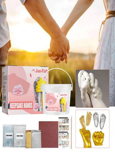 Jue Fish 3D Hand Molding DIY Kit, Cloning Powder For Making Plaster Model, Mother's Day/Valentine's Day Gift (Suitable For Couples) - Use This Easy-To-Use Plaster Mold Set To Create Lasting Memories, Perfect For Cherishing Love And Capturing Special Moments