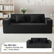 75.5" Black 3 Seater Sofa Corduroy LoveSeat Cloud Couch, Boneless Loveseats Sofa Upholstered Couch With Comfy Deep Seat,2 Cup Holders, Wide Armrests, Cloud Couch Sofa In A Box For Living Room Bedroom Office Apartment, 2 Pillows,No Assembly - 黑色 - 查看 6