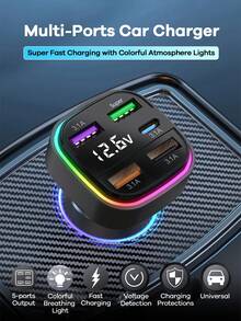 REMAX USB C Bluetooth Adapter For Car, PD Fast Charger With 5 Charging Port, Road Trip Essentials Cigarette Lighter Car Travel Essentials For Long Trips, Car Accessories, Super Practical Car Stuff - K34 - Xem 2