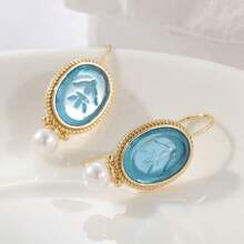 Elegant Retro Geometric Faux Pearl Pendant Earrings, Women's Delicate Dangle Pierced Earrings, Wedding Jewelry Gift - Gold - View 5