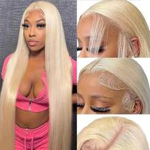 ZHUICHAO #613 Blonde Straight Human Blended Hair 30 Inch 13x4 HD Transparent Lace Frontal Brazilian Wigs Pre Plucked Bady Hair Pre-Bleached Invisible Knots Suitable For Women To Wear - S613 - 查看 4