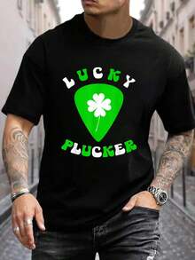 100% Cotton Lucky Plucker Funny St. Patrick's Day Guitar Pick Pun T-Shirt Women's Men's Graphic Tee Black Crew Neck T-Shirt Short Sleeve Summer Tee Tops - Black - View 5