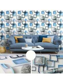 3D网格树形图案可移除乙烯基贴纸 - 自粘紫色蓝色，适用于DIY墙面和家具装饰 - 藍色 - 查看 9