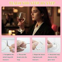 50 Sets Of High-Quality Personalized Wine Glass Charms Stem Glasses, Includes 50 Wine Charm Rings, Golden Beads, 810 Letter Beads, 1 Tweezer, Champagne Glass Markers Party Birthday Wedding VRYV - Vàng - Xem 6