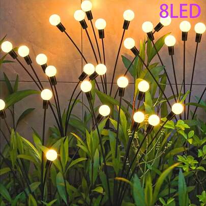 8 LED Solar Firefly Warm Light Lamp, Christmas Home Decoration, IP65, Flying In The Air Like A Firefly, Suitable For Villa Gardens, Halloween Decorations, Party Decorations, Intelligent Switchable Ambient Light, Garden And Lighting