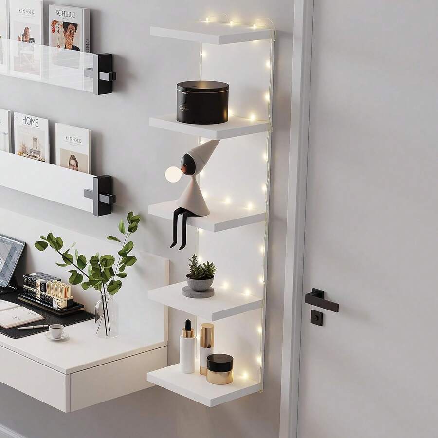 3/5-Tier Floating Wall Shelf Unit For Wall Decor & Makeup Vanity - White Narrow Cute Display Storage Shelf For Small Spaces, Decorative Vanity Shelf Room Decor - 混合色 - 查看 1