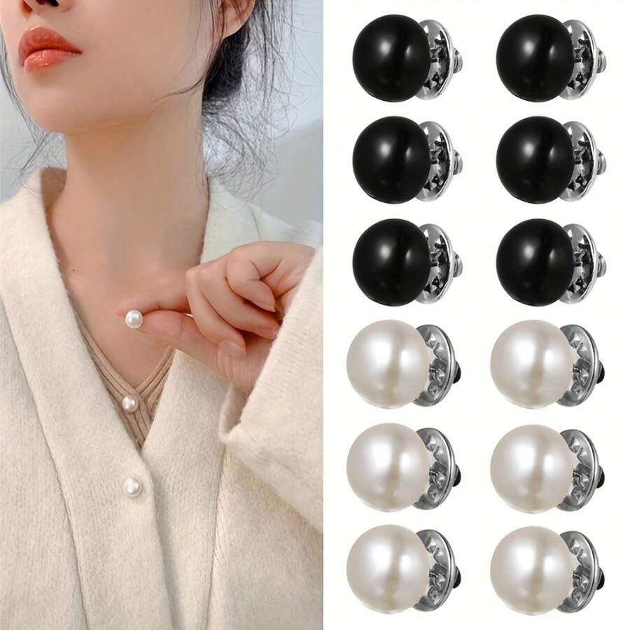 Set Of 6 Fixed Buttons, Versatile Decorative Buttons For Clothing, No Sewing Needed, Detachable Cuff Buttons, Replacement Options, Stylish And Minimalist Fashion Accessories, Sewing Materials. - 6件裝[黑色] - 查看 1
