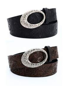 1pc Women's Retro Western Boho Style Metal Carved Buckle PU Leather Belt, Suitable For Jeans, Casual Pants, Skirts, Daily Wear - Multicolor - View 9