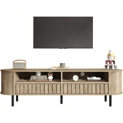 160*40*48cm TV Cabinet, Lowboard With 2 Cabinets, Living Room Cabinet With 2 Drawers, Natural Wood Color TV Stand, MDF, TV Table, TV Stand With 5 Support Legs, Suitable For 65-Inch TVs