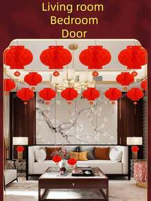 10个红色纸灯笼挂饰，节日装饰，红色庆典挂件，中秋节，中国婚礼订婚求婚新居落成派对装饰 - 紅色 - 查看 4
