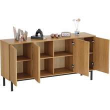 Aparador de 47.2 pulgadas con puertas acanaladas, moderno armario de almacenamiento de madera con estante ajustable, barra de café independiente para comedor y sala de estar - Champán - Ver 8