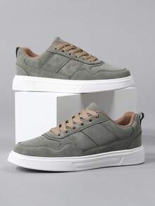 Women's Casual Sports Shoes, Color Block Design, Popular Pink Campus Style, Comfortable & Breathable - Army Green - View 5