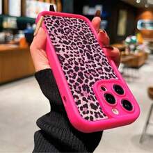 猎豹纹，洋红色性感豹纹边框防震保护壳，兼容 13/11/12/14/15/Plus/XR/16/16 Pro Max，保护套 - 玫紅色 - 查看 5